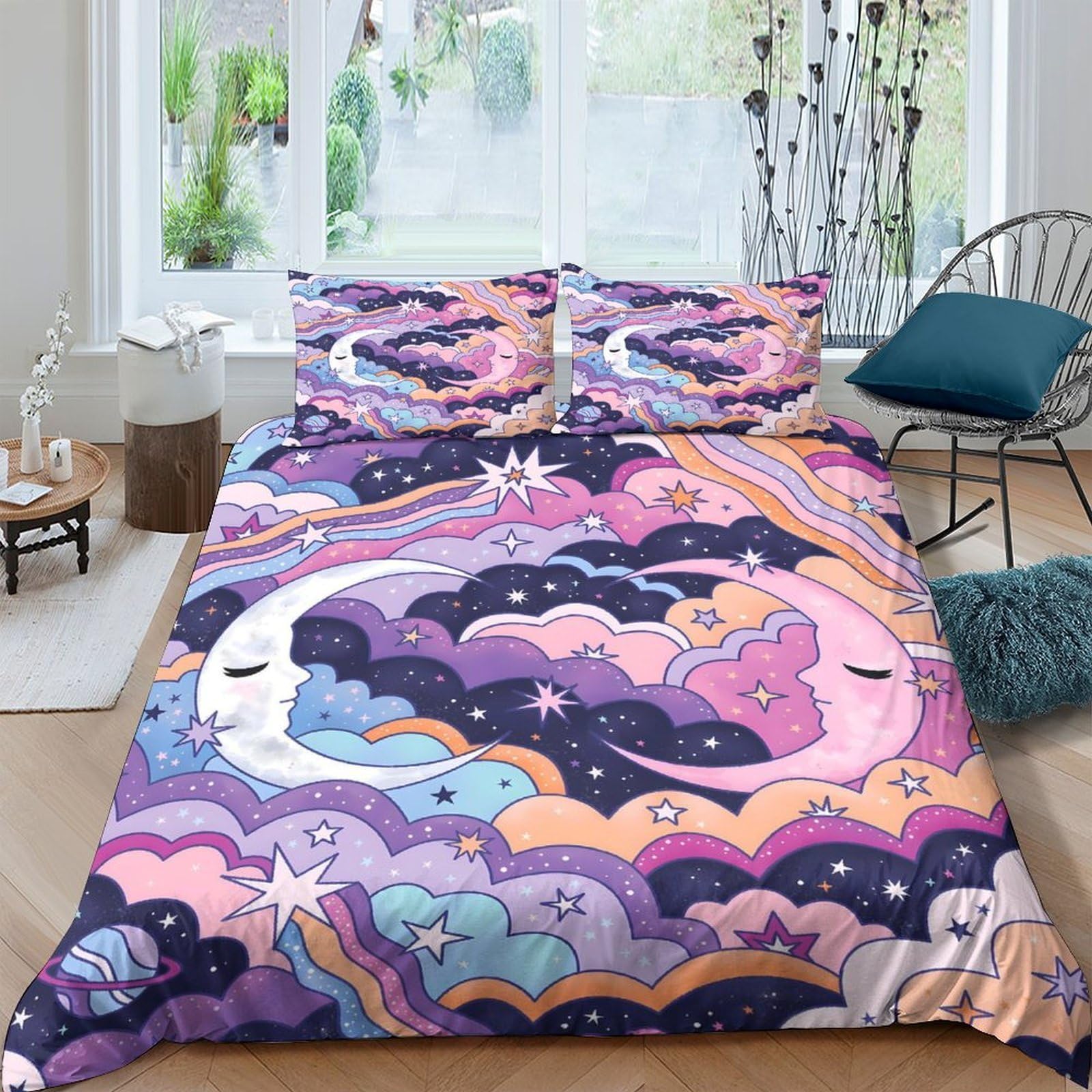 Ctjqhvkz Style-9 3D Printed Dream Moon Fitted Sheet Microfiber Soft Pastel Cloud Mattress Cover For Bedroom Dorm All Ages Decor Single（135X200cm）