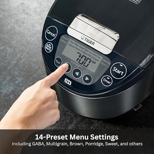 Vista 3 de Tiger JPW-H18U Induction Heating Rice Cooker and Warmer with 14 Menu Presets and LCD Display (10-Cup, Mauve Black)