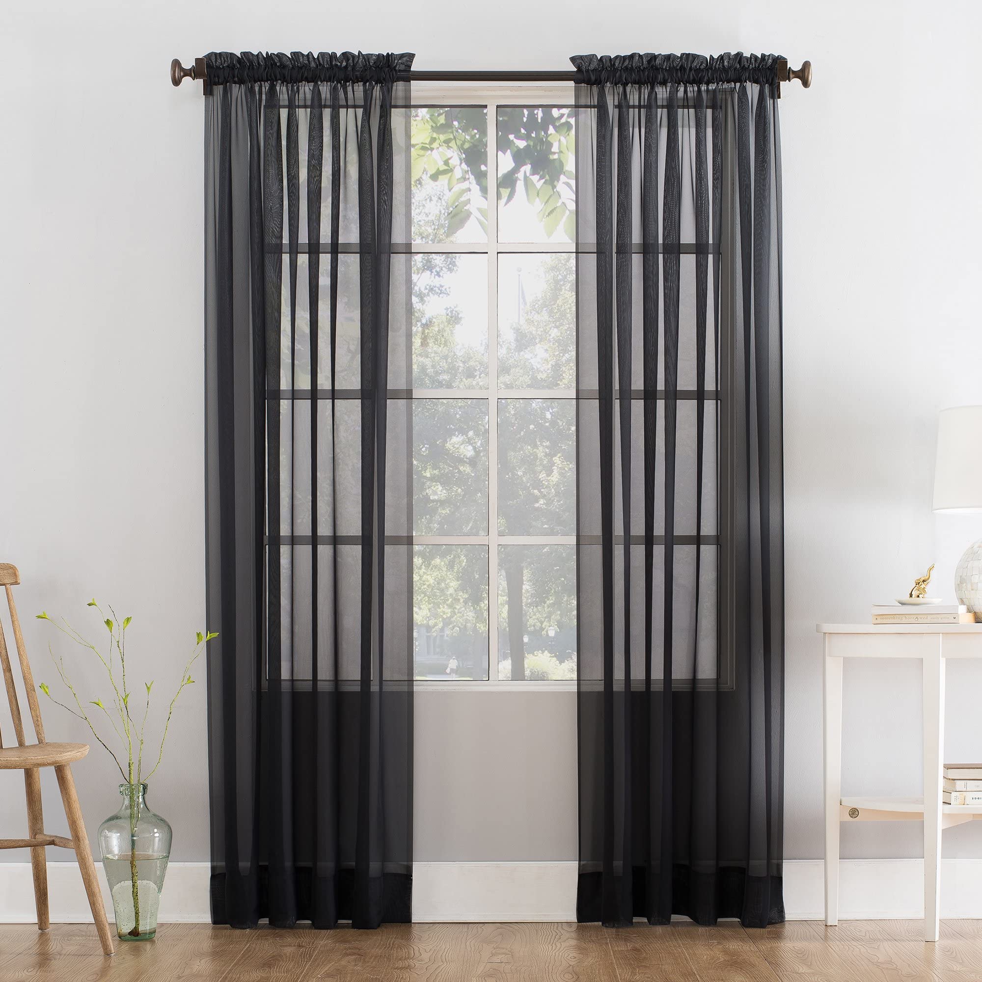 lucy voile pair of 54" wide sheer voile curtains 10 colours (black, 44" drop)