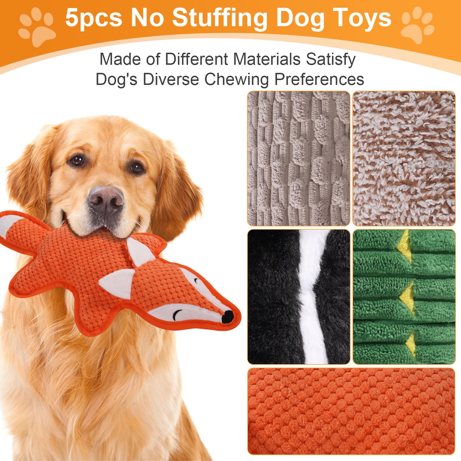 Juguetes chirriantes para perros, Regalos para Mascotas, Paquete de 5 Juguetes Arrugados de Felpa, Sin Relleno para Perros Pequeños, Medianos y Grandes