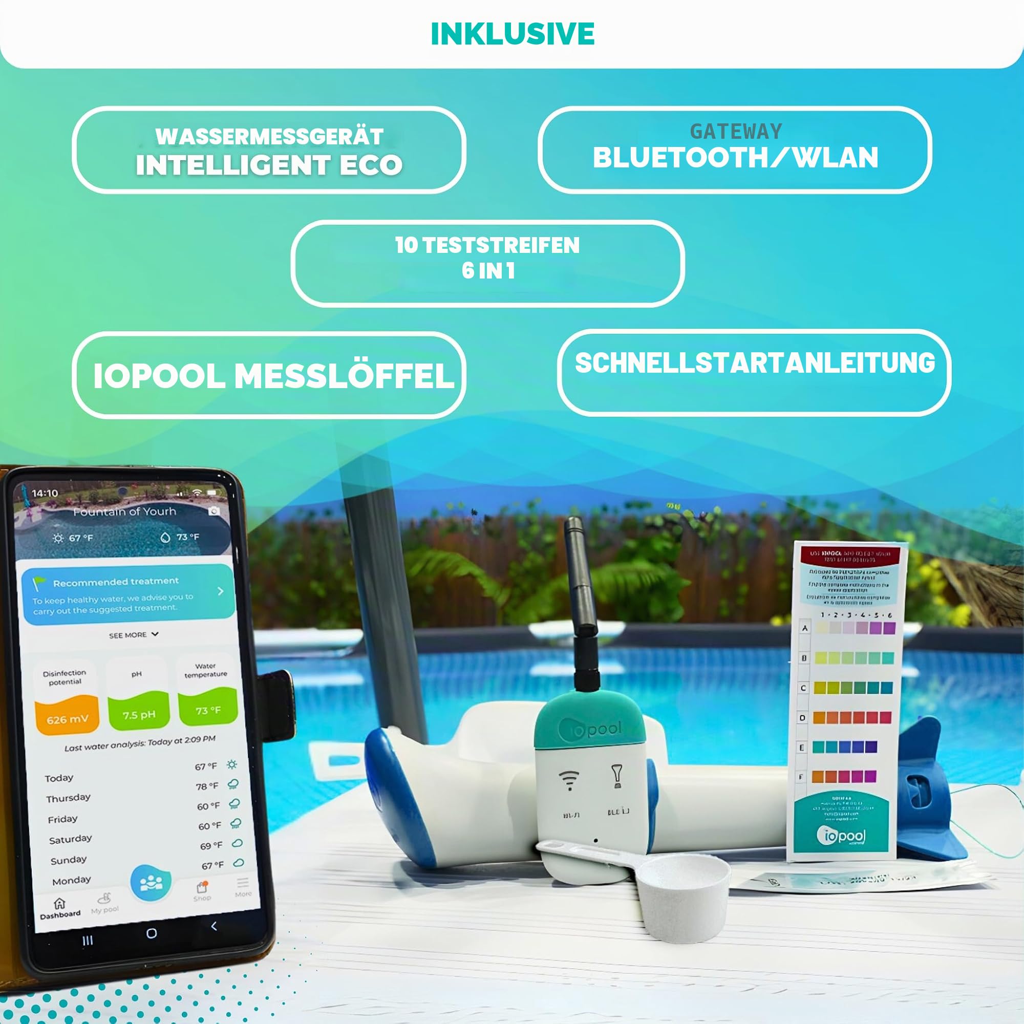 EcO Start Salz – Analysator zur Wasseraufbereitung für Pool und Spa mit Salz (EcO Start Salt + Connect)