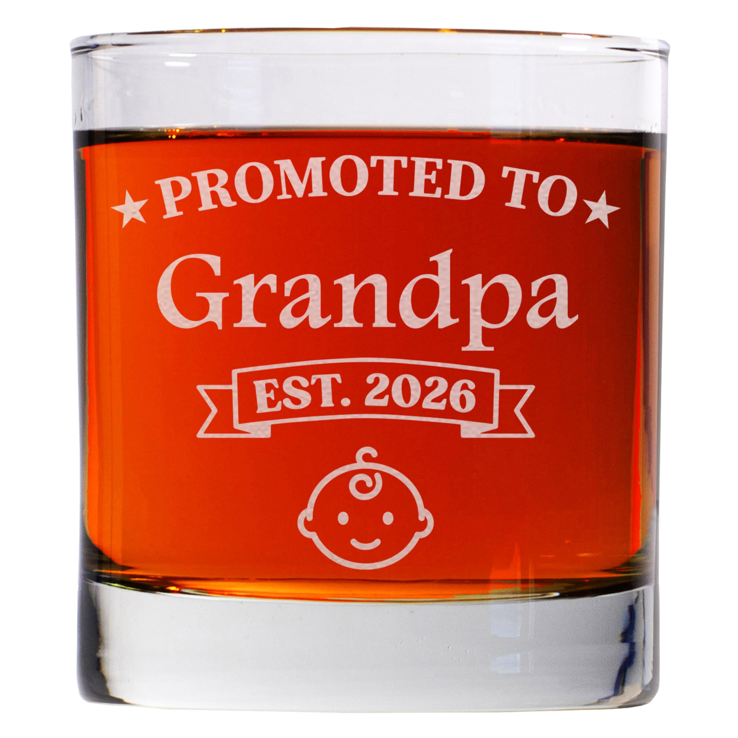 Custom Promoted to Daddy 11 oz Whiskey Glass, Personalized Gifts for New Fathers, Custom Baby Announcement Gift, Lead-Free Laser Engraved Rock Glass
