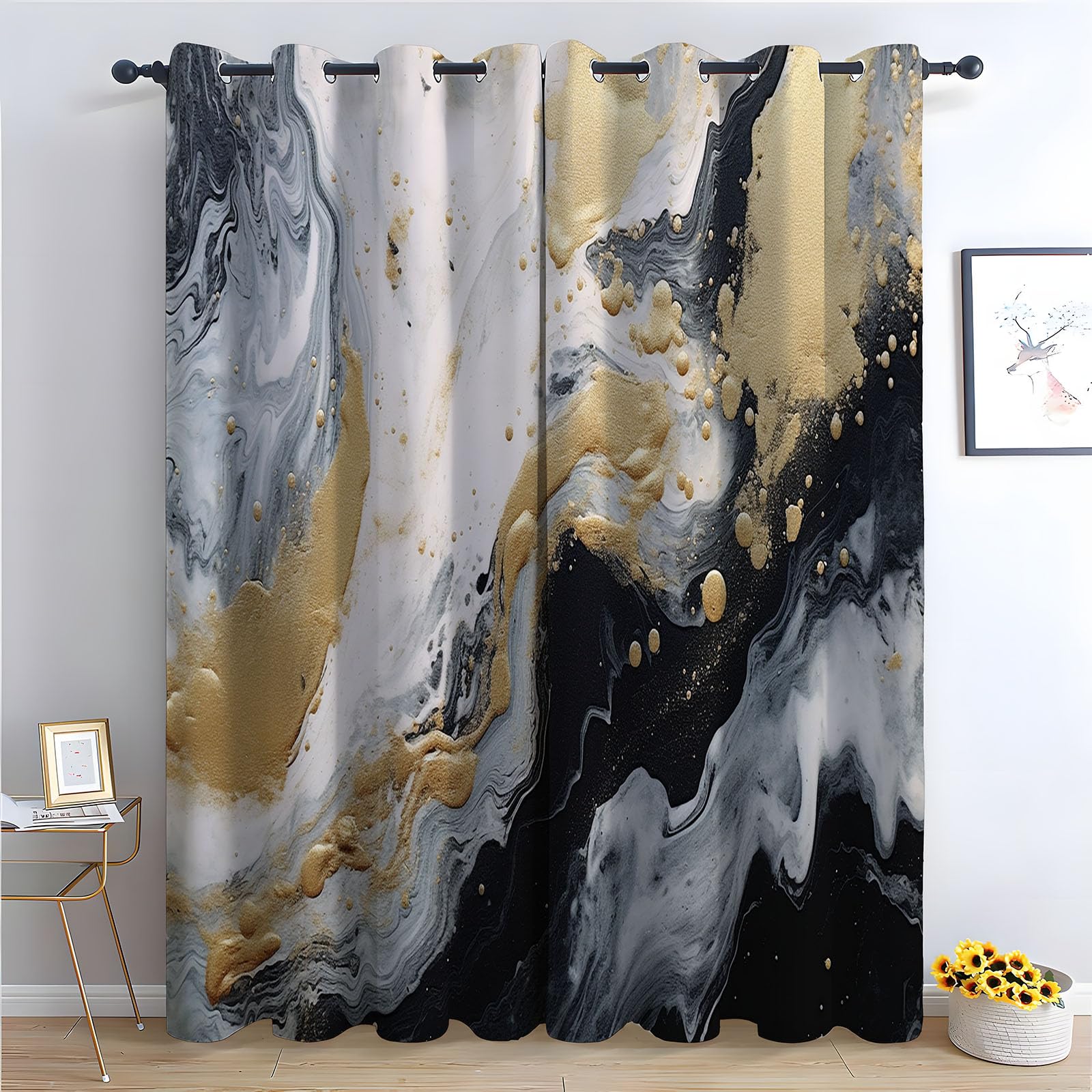 WQBQKKX Abstract Line Blackout Curtains for Living Room Bedroom Colorful Black out Curtains for Living Room Thermal Insulated Eyelet Greenery Window Treatments Drapes-52 W x 84" L (Pack of 2)