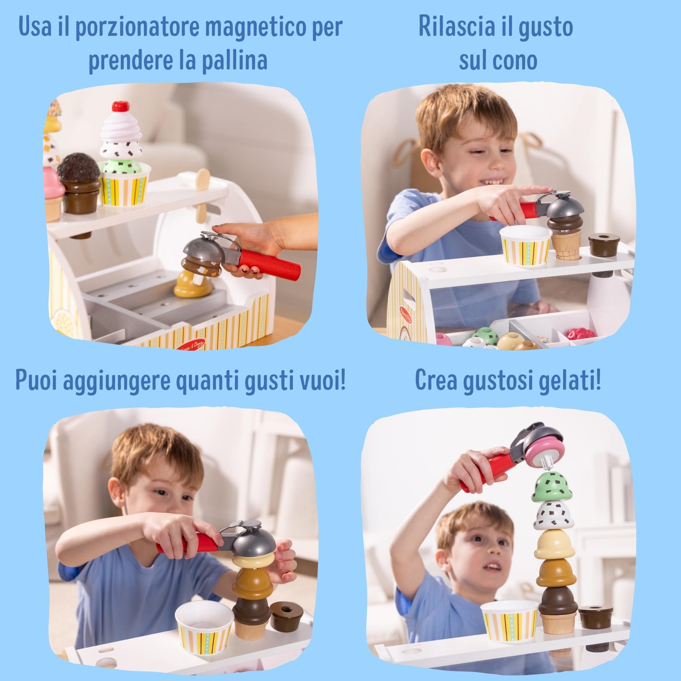 Melissa & Doug Banchetto dei Gelati - Gelateria in Legno, Giocattolo Gelato Finto, Gioco di Imitazione Montessori, Regalo per Bambini e Bambine, 3+ Anni