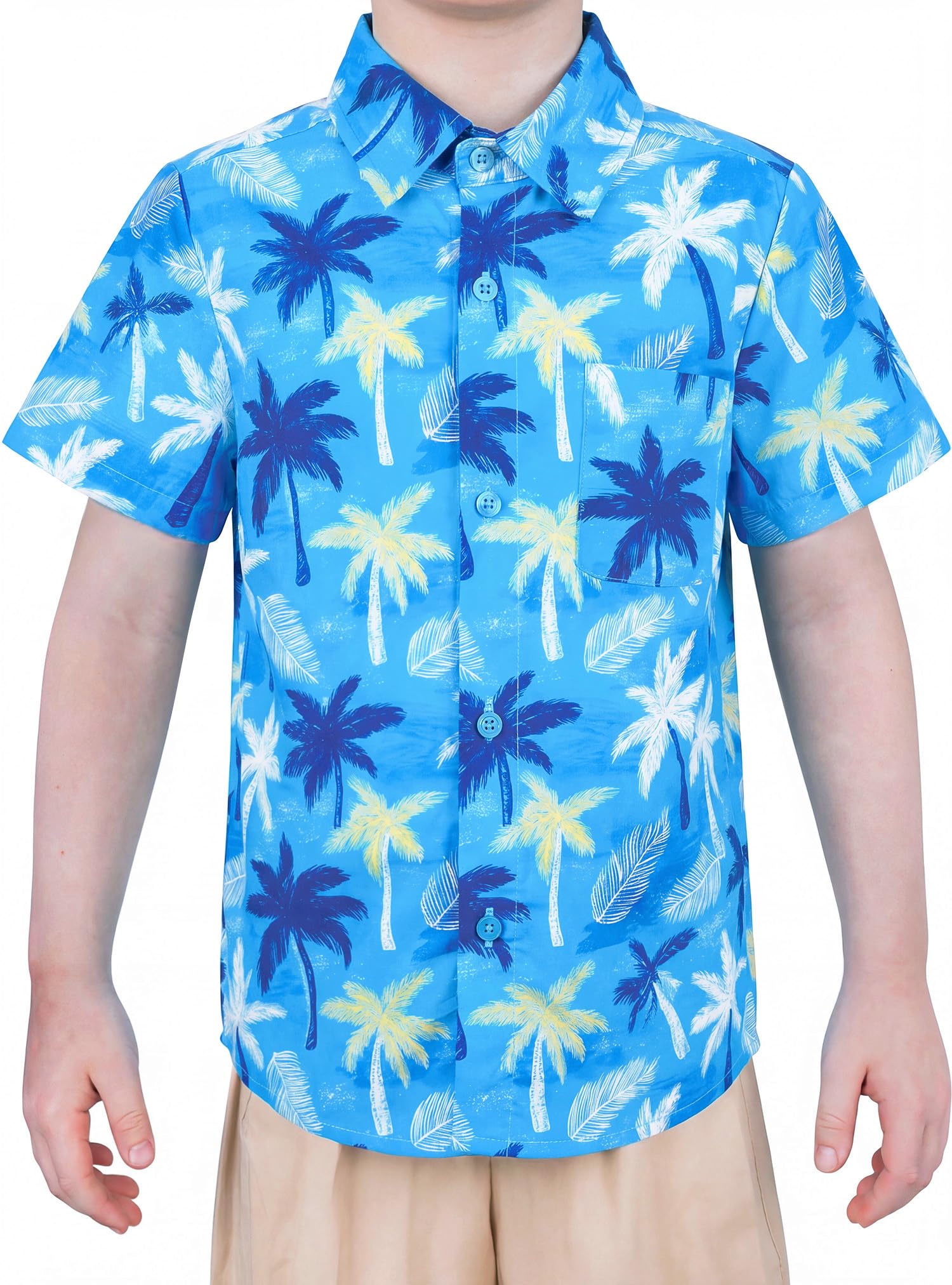 Boys Hawaiian Button Down Shirt, Pure Combed Cotton Short Sleeve Size 3-15Y