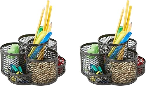 Mind Reader ROLLORG2-BLK - Escritorio giratorio de 2 piezas, 360 tazas, bolígrafo, lápiz, clip, soporte para chinchetas, organizador de