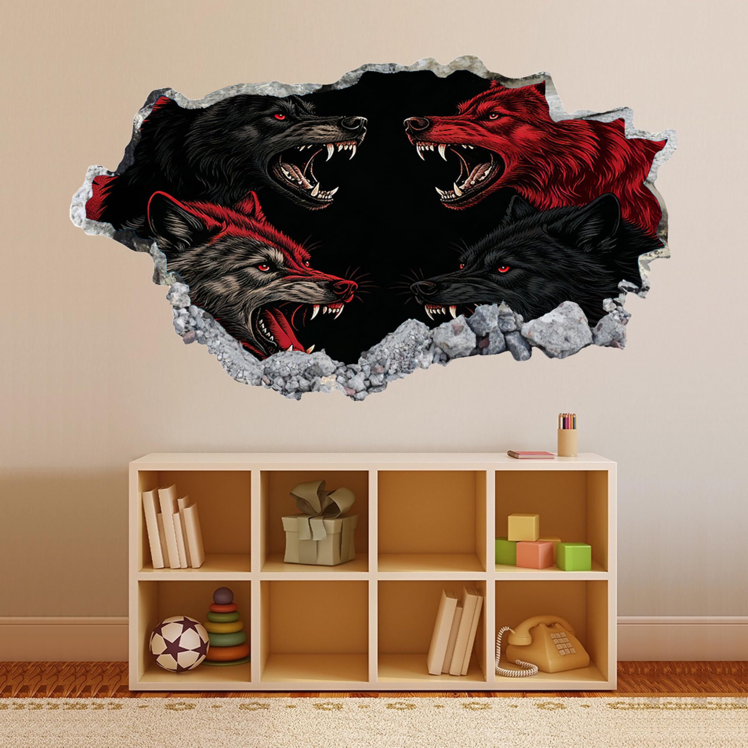 Wandtattoo 3D Wandaufkleber Wolfstier Wandsticker Wanddeko Wandbilder für Wohnzimmer Schlafzimmer Badezimmer Flur Küche Möbel Aufkleber 58x101cm
