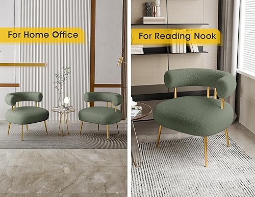 Miniatura 41 de Silla decorativa de Sherpa Boucle de mediados de siglo, silla redonda tapizada con brazo de barril para espacios pequeños, sofá de esquina lateral