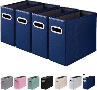 4 Packs Letter Size File Organizer, File Folders Organizer, Fabric Storage Box, Collapsible Paper Organizer with Metal Handle, Smooth PVC Rails, Only Box (Blue)