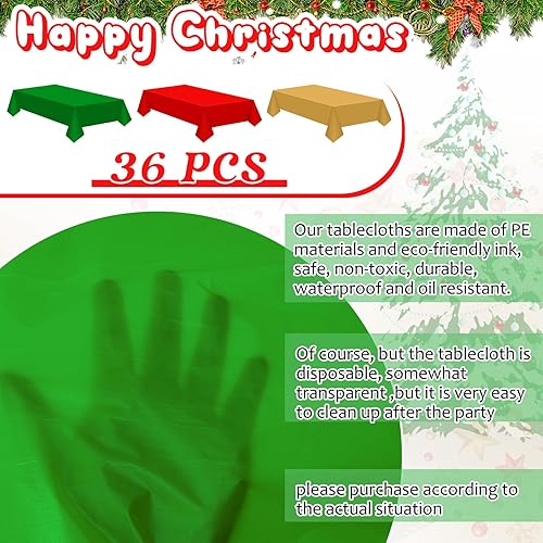 Miniatura 2 de Patelai 36 manteles de plástico desechables navideños para mesas rectangulares, de 54 x 108 pulgadas, impermeable, para fiestas y decoraciones de