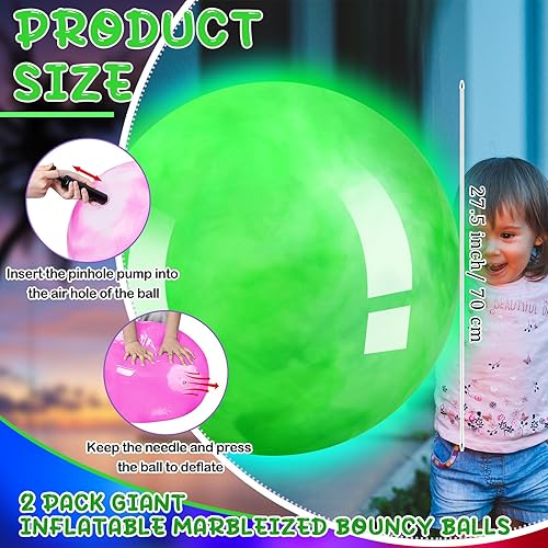 Miniatura 2 de Jenaai 2 bolas inflables de 27 pulgadas que brillan en la oscuridad para niños, pelota de playa con luz LED, bolas inflables grandes y gigantes para