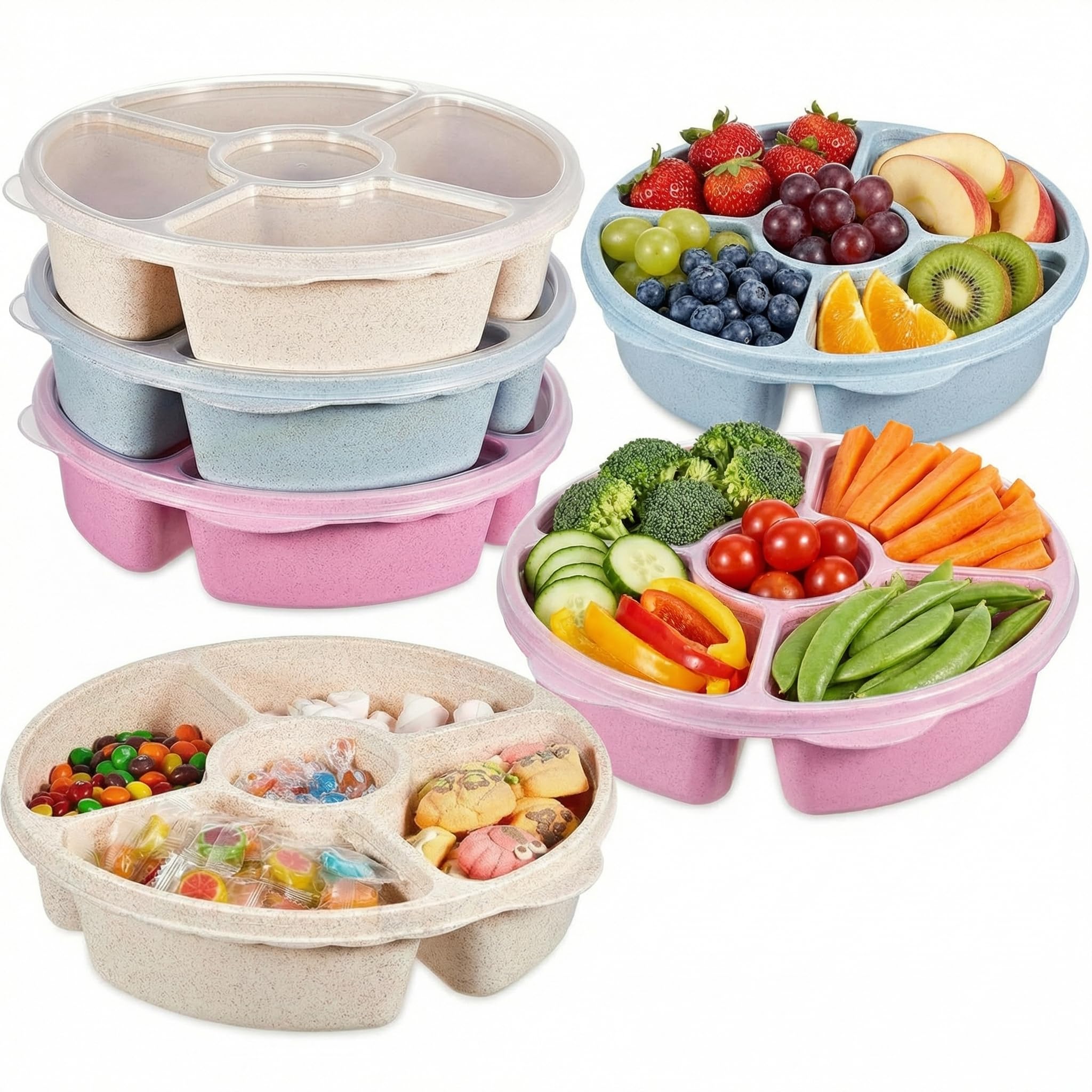 Amazon.com | Kigley 6 Pcs Divided Serving Tray with Lid Veggie