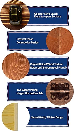 Miniatura 2 de Paquete de 2 cajas de madera real, cofre del tesoro, memoria, conservación de pasatiempos, organizador de archivo decorativo rústico con cerradura