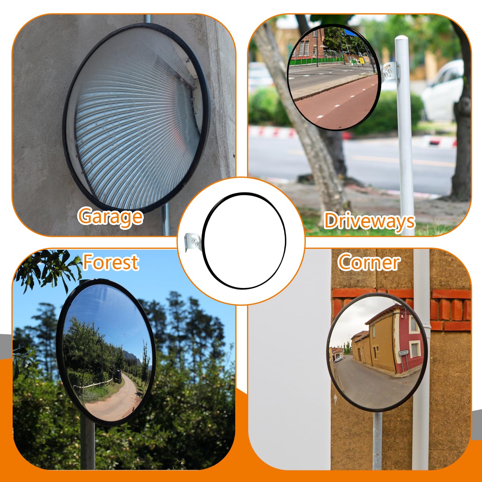 Specchio Convesso Regolabile per Traffico, Specchio Convesso di Sicurezza, Specchio da 45 cm per Vialetti con Staffa da Parete, Specchio di Sicurezza, Specchi Curvi di Sicurezza Grandangolare a 130