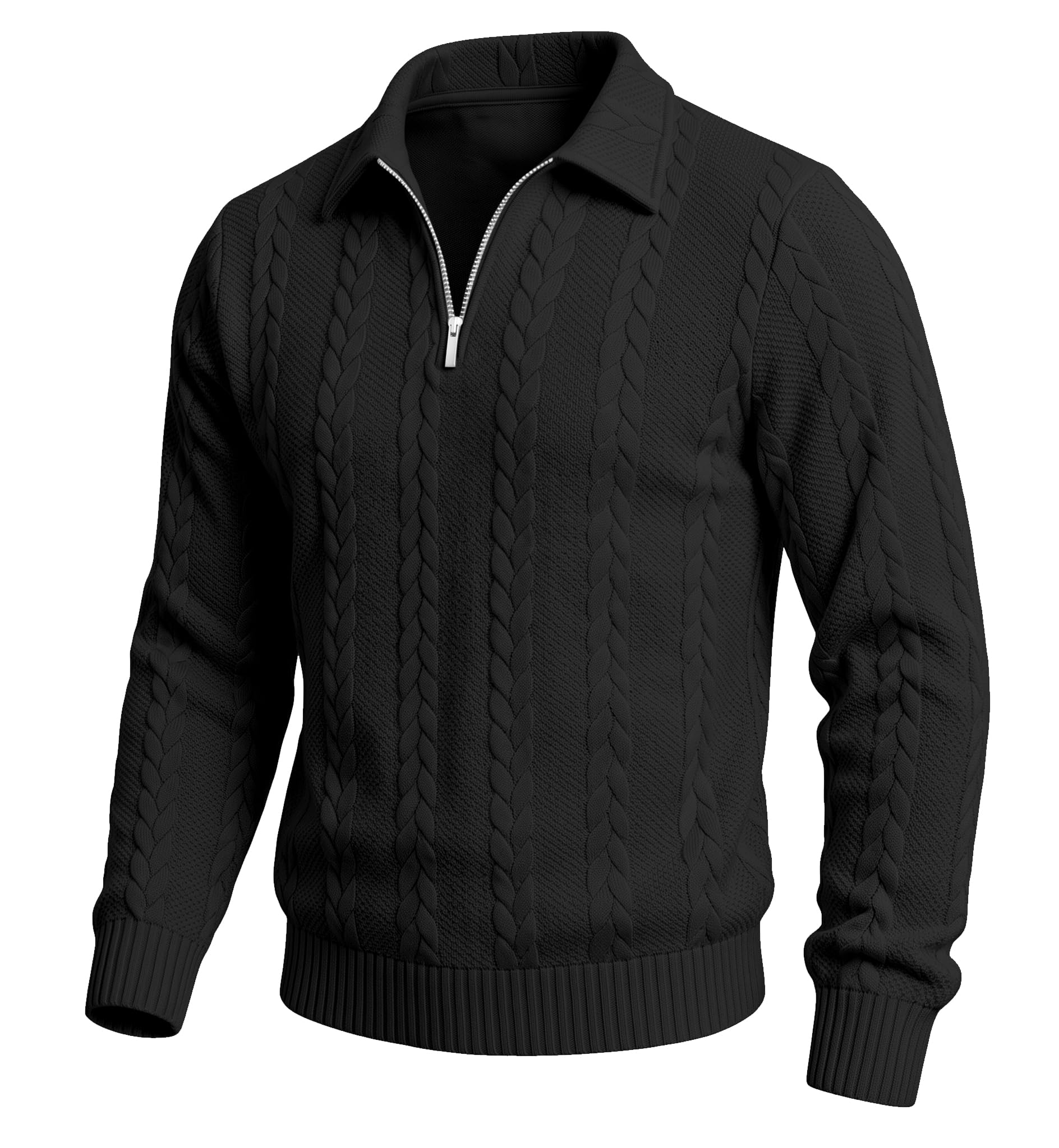 Mens Quarter Zip Pullover Casual Knit Polo Collar Sweatshirt Classic