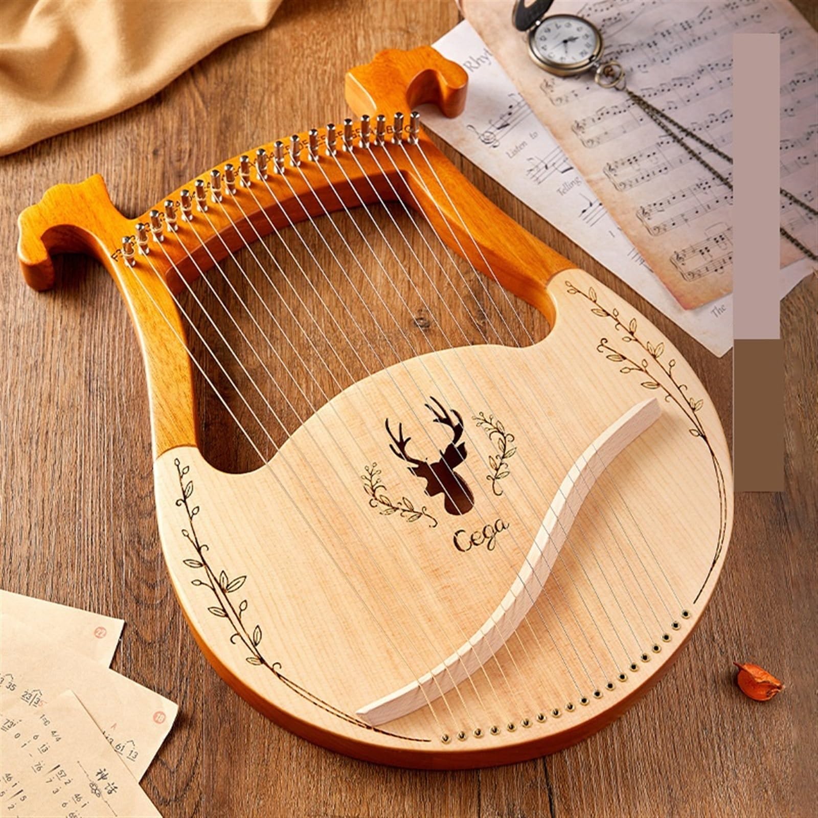 新品 ライアーハープ マホガニー製 19弦 木製竪琴 弦楽器 Amazon | ライアー ハープ 19弦 木製竪琴 ハープ マホガニー