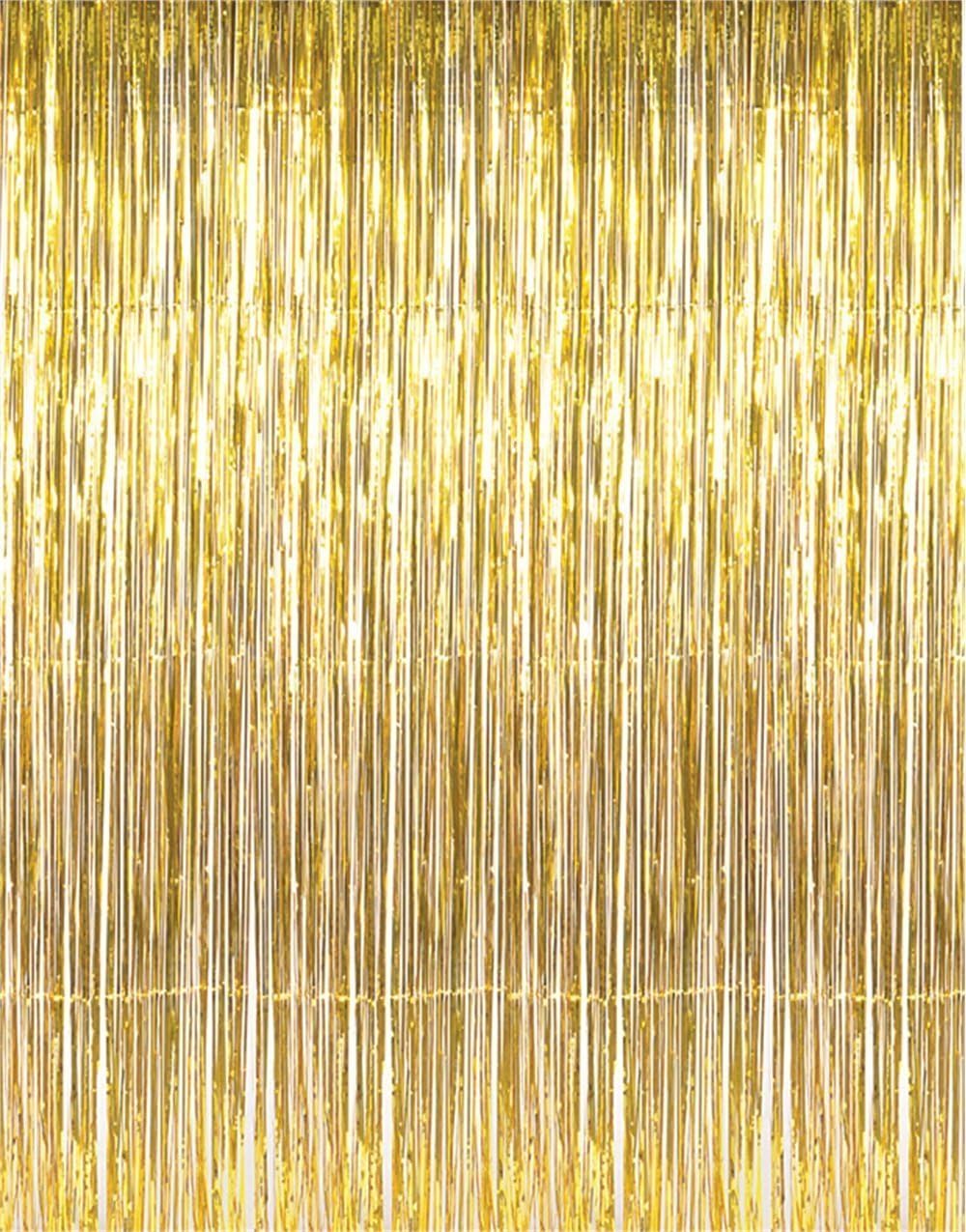 GOER 3.2 ft x 9.8 ft Metallic Tinsel Foil Fringe Curtains for Party Photo Backdrop Wedding Decor (2 Packs, Gold)
