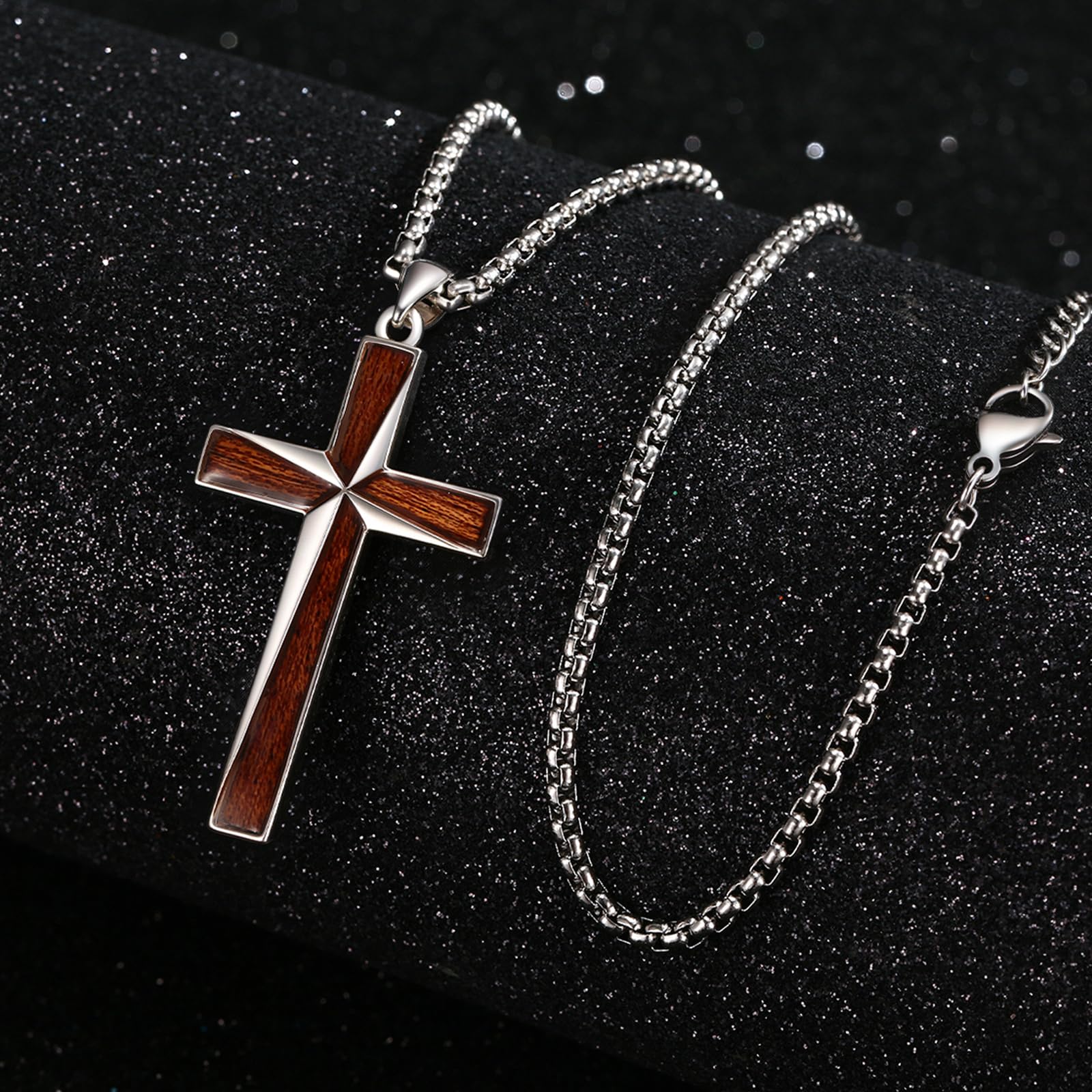 REDSUN Collana in argento Sterling S925 con ciondolo a forma di croce in ebano, amuleto protettivo, gioiello per uomini e donne, catena in acciaio inox da 56 cm + 5 cm, 40*24mm, Argento sterling