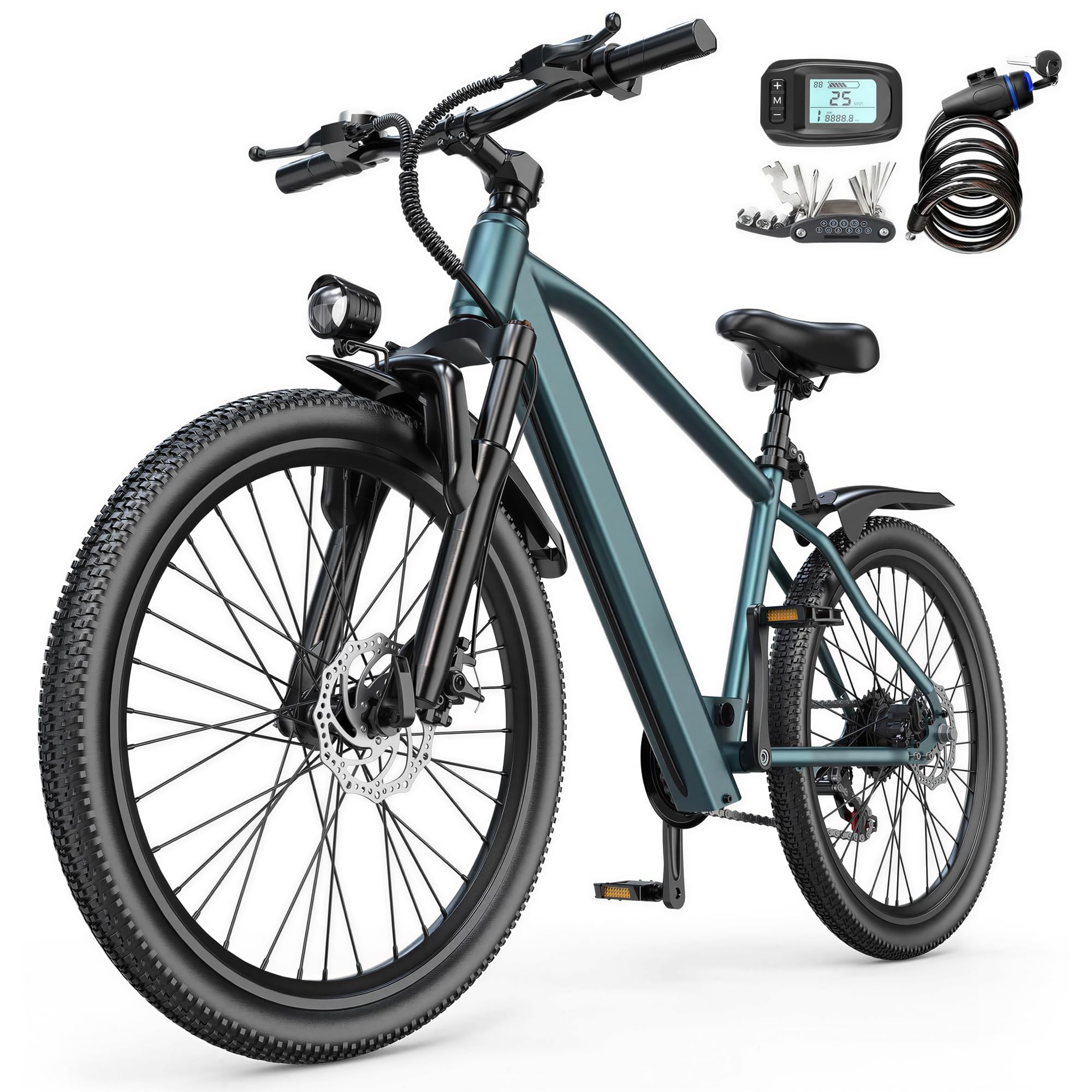 Eleglide 26" E Bike für Erwachsene, 7 Gang Elektrofahrrad mit Austauschbarem 36V 10Ah Akku, 25 km/h, 250W Motor, E-Bike für Städtische Pendler, Pedelec Citybike EBike für Erwachsene