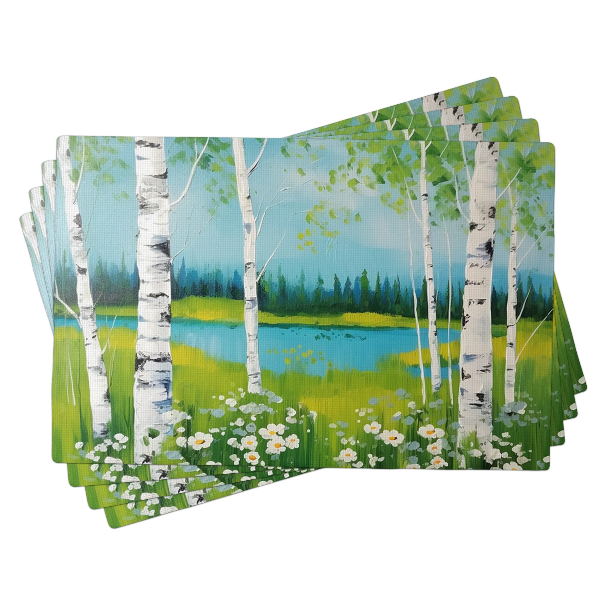 Set de table pour cuisine marguerites déco vert émeraude moderne de 4