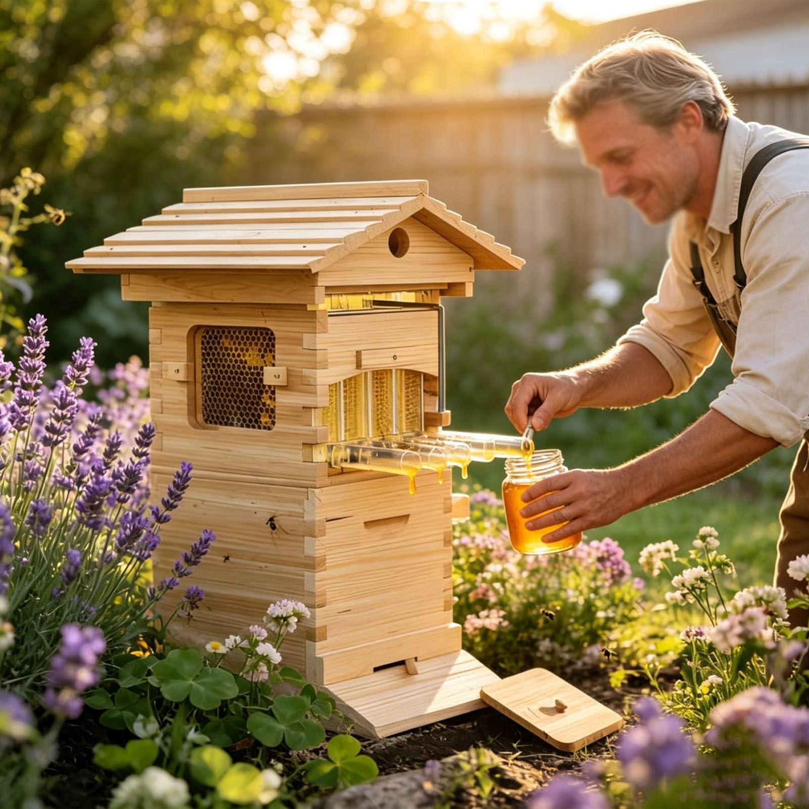 Kit per Apicoltura Flow Hive, arnia in Legno Completa con telaini a Flusso Automatico di Miele, Non è Necessario l'affumicatore per l'apicoltura Domestica