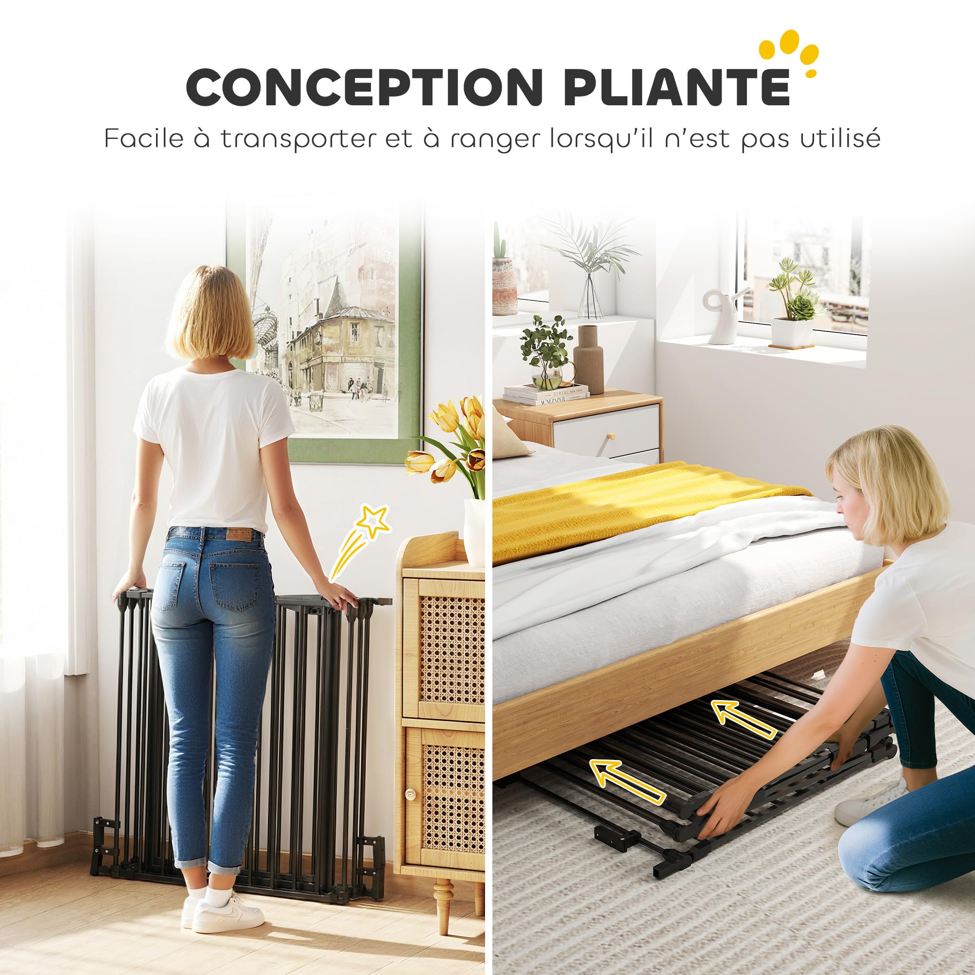 PawHut Barrière de sécurité Parc enclos Chien modulable Pliable Porte intégrée 300L Max. x 74,5H cm métal PP Noir
