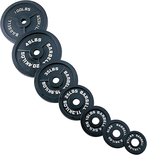 Miniatura 7 de Body-Solid Placa olímpica de hierro fundido de peso individual, pesas libres, placas de mancuernas, agujero estándar de 2 pulgadas para barra