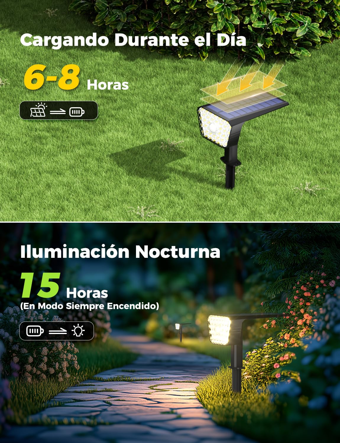 Luces Solares LED Exterior con Sensor de Movimiento, 4 Modos de Trabajo, IP67, Instalación en Pared o Suelo Foco Solar Exterior para Jardín, Patio y Garaje - 4 Piezas (Blanco Cálido)