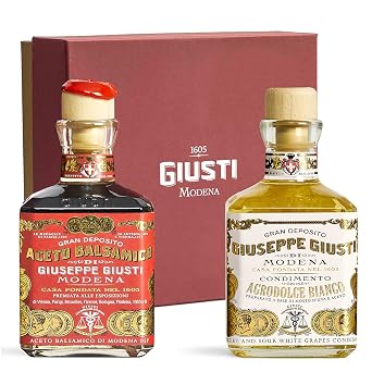 Giusti Balsamic Vinegar of Modena Gift Set, Gran Deposito Aceto Balsamico and Italian White Condiment with Box 2 x 8.45 fl oz 2 x 250 ml