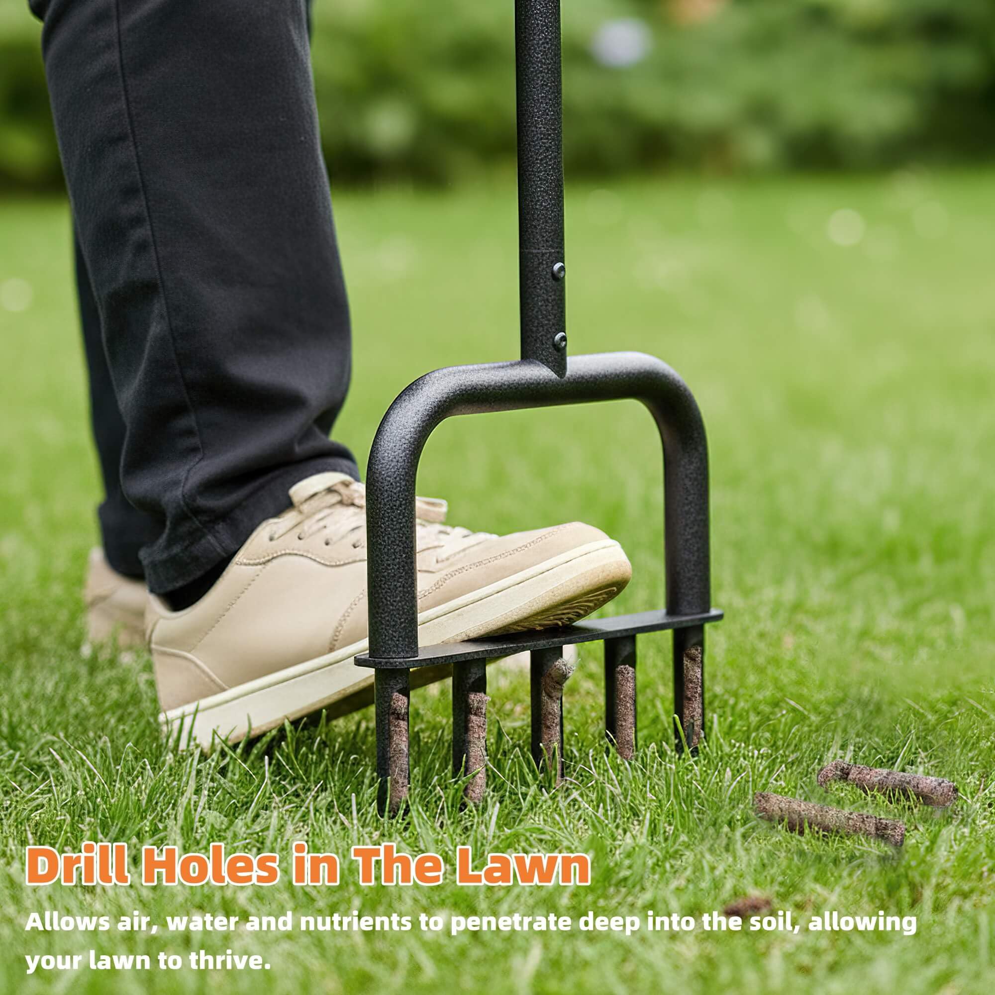 Herramienta aireadora manual para césped, aireadores de césped con 5 dientes huecos, herramientas para aflojar el suelo del jardín para mejorar la salud del césped