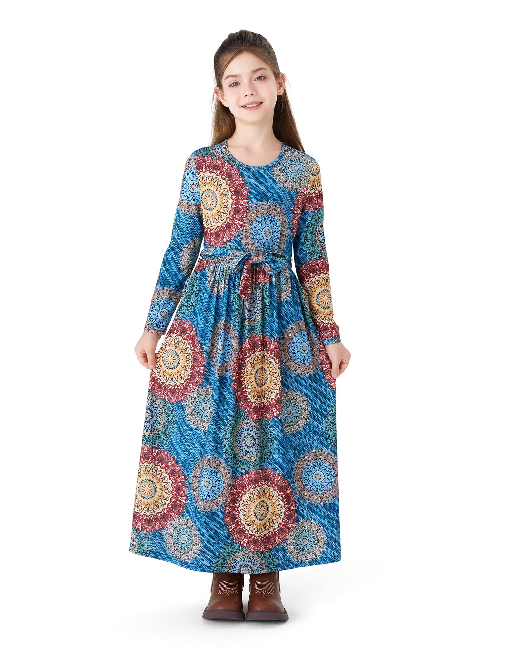 Arshiner Meisjesjurk lange mouwen maxi-jurk kinderen effen maxi-jurk herfst winter swing skaterjurk basic vrijetijdsjurk met zakken partyjurk maat 98-152, 150