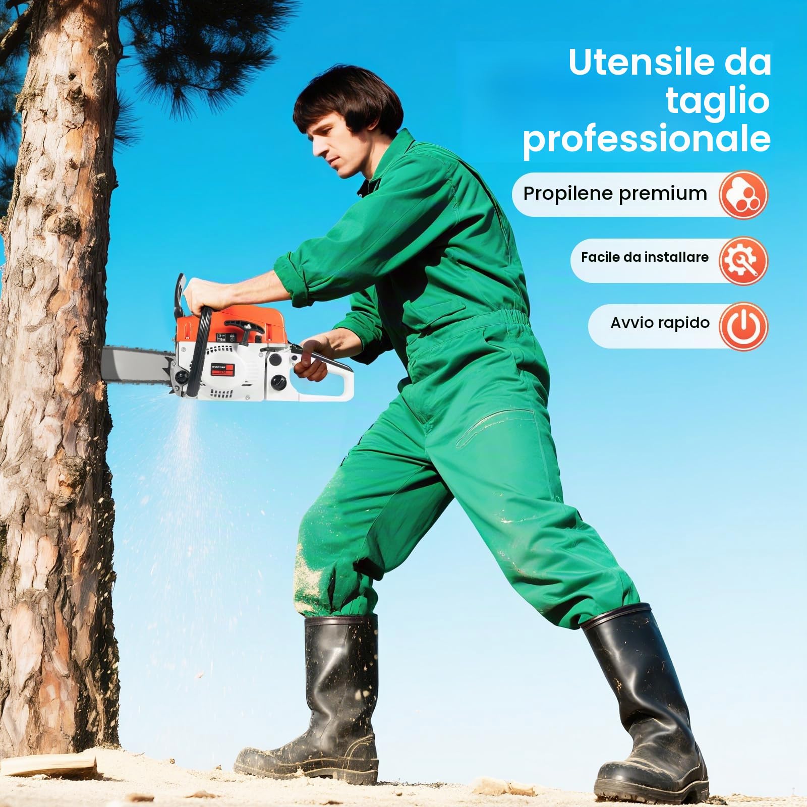 Motosega a benzina, motore 2 tempi 52cc, con lunghezza lama 51 cm & avviamento facile, lubrificazione automatica della catena, ideale per legna da ardere, potatura e manutenzione del giardino