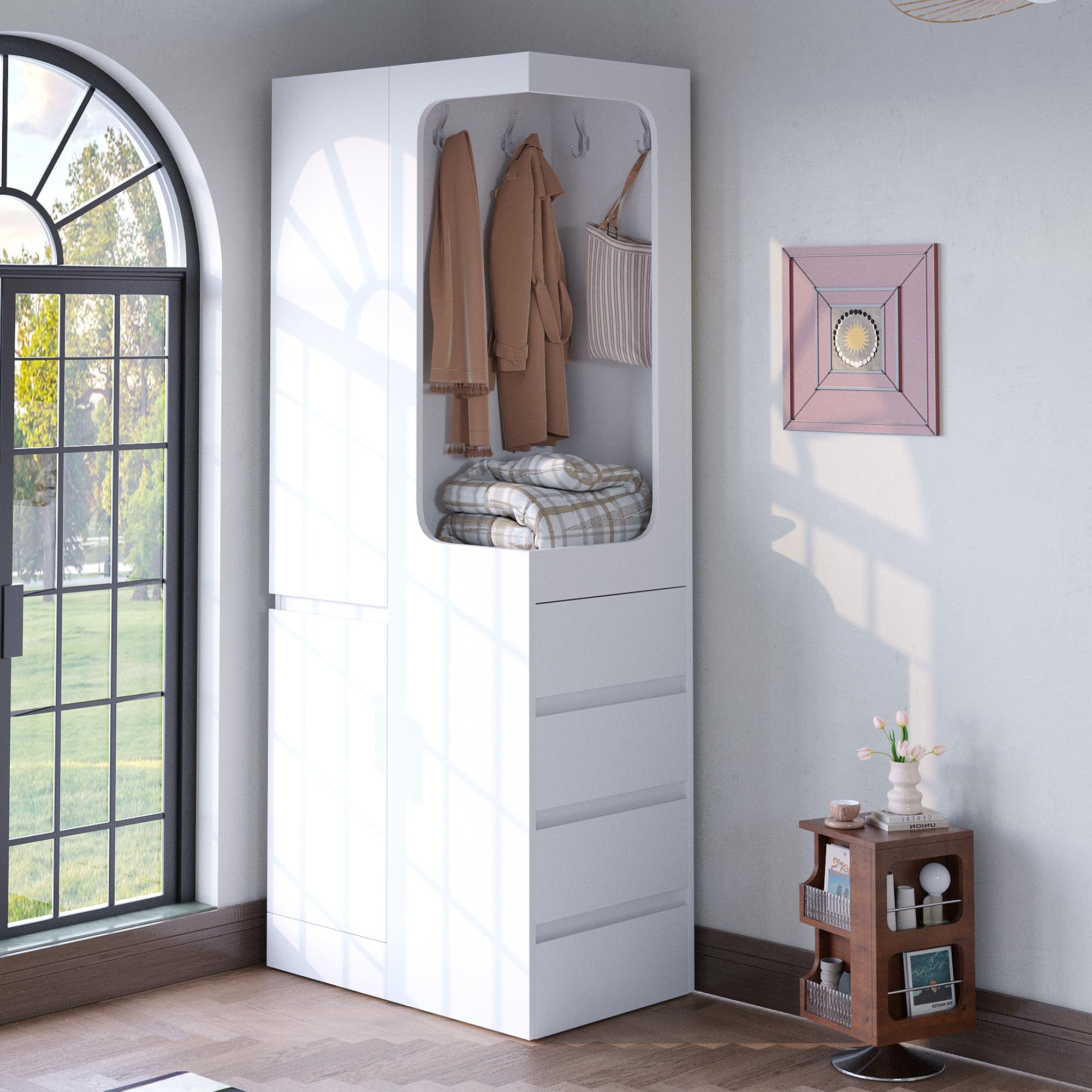 Armadio moderno con ante e design aperto, armadio versatile per camera da letto e soggiorno, mobili eleganti per soluzioni spaziali efficienti
