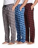 3 Pack: Men's Soft Cotton Flannel Pajama Pants PJ Lounge Bottoms Elastic Waist Pockets (Big and Tall)