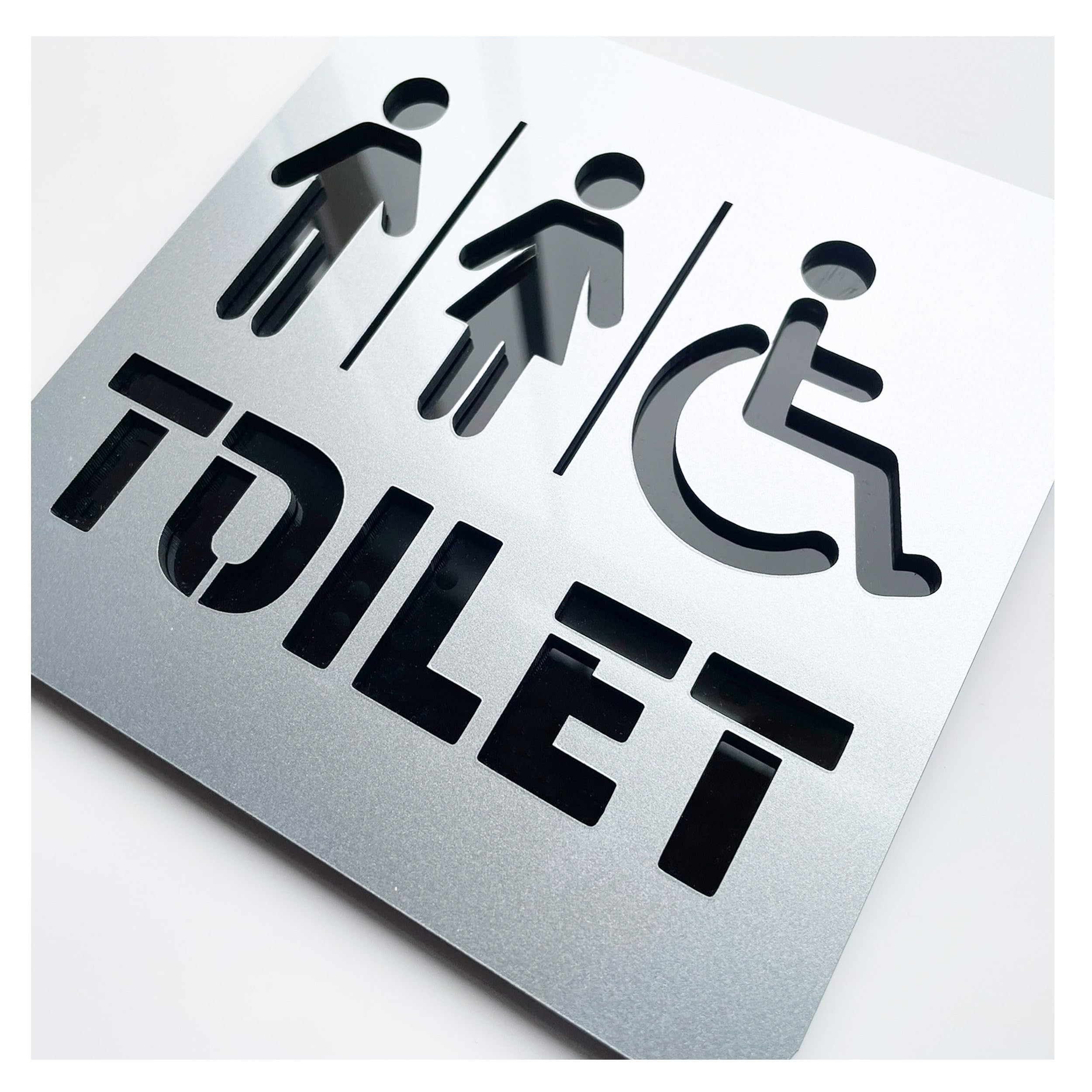 High Gloss 3D Acrylic Stick On Self-Adhesive Toilet Door Sign - Showing Ladies Gents Disabled Icons- 140mm x 140mm