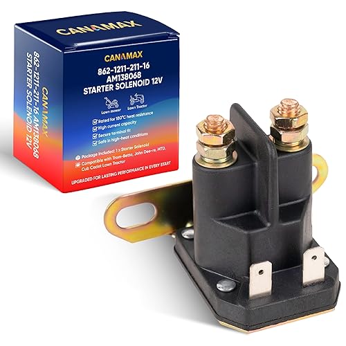 Canamax 862-1211-211-16 AM138068 Relé solenoide de arranque 12V - Compatible con tractor de césped Trombetta John Deere MTD Cub Cadet 725-04439