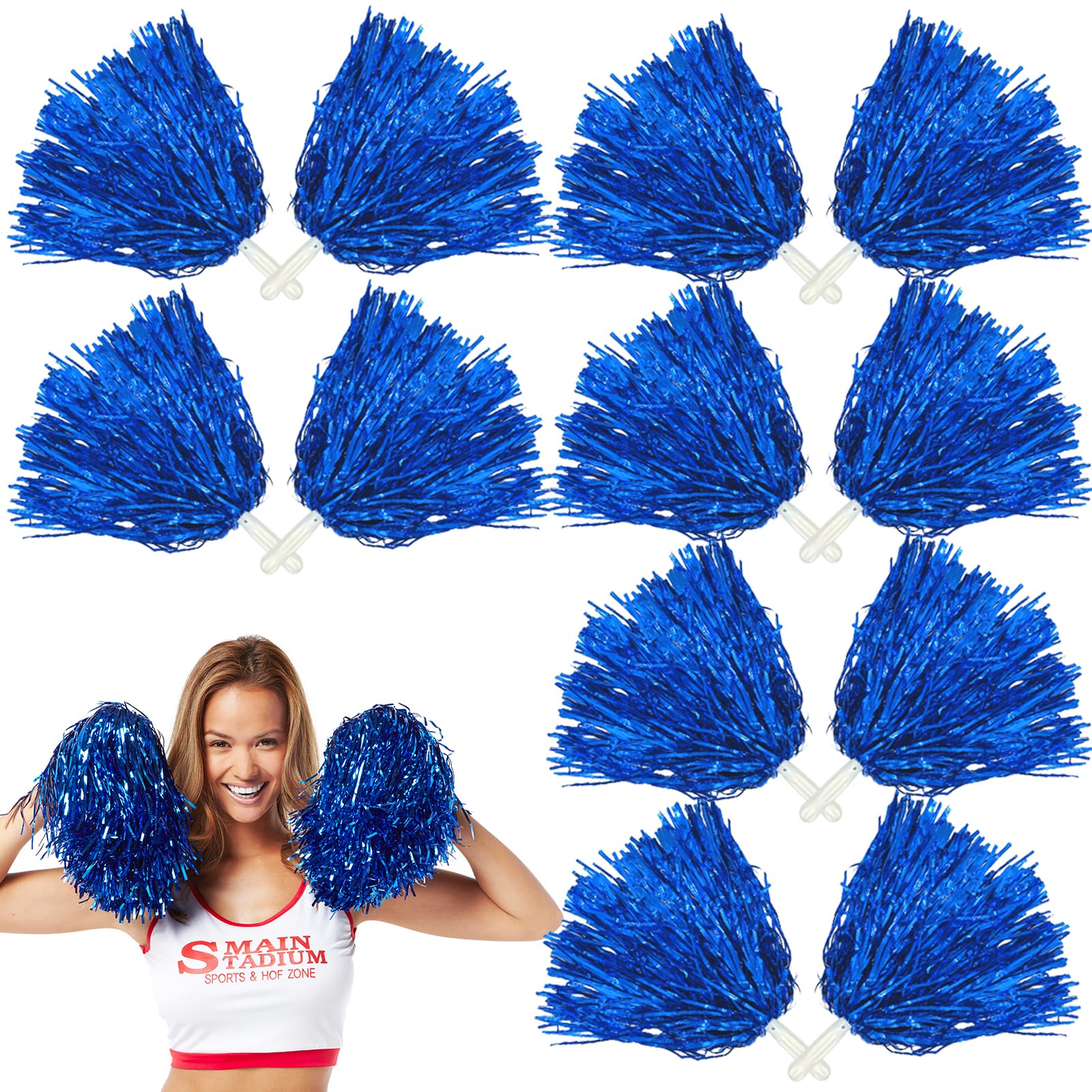Pompones de Animadora Deportivos Azul 12 Piezas para Eventos Deportivos, Juegos de Pelota, Bailes y Fiestas