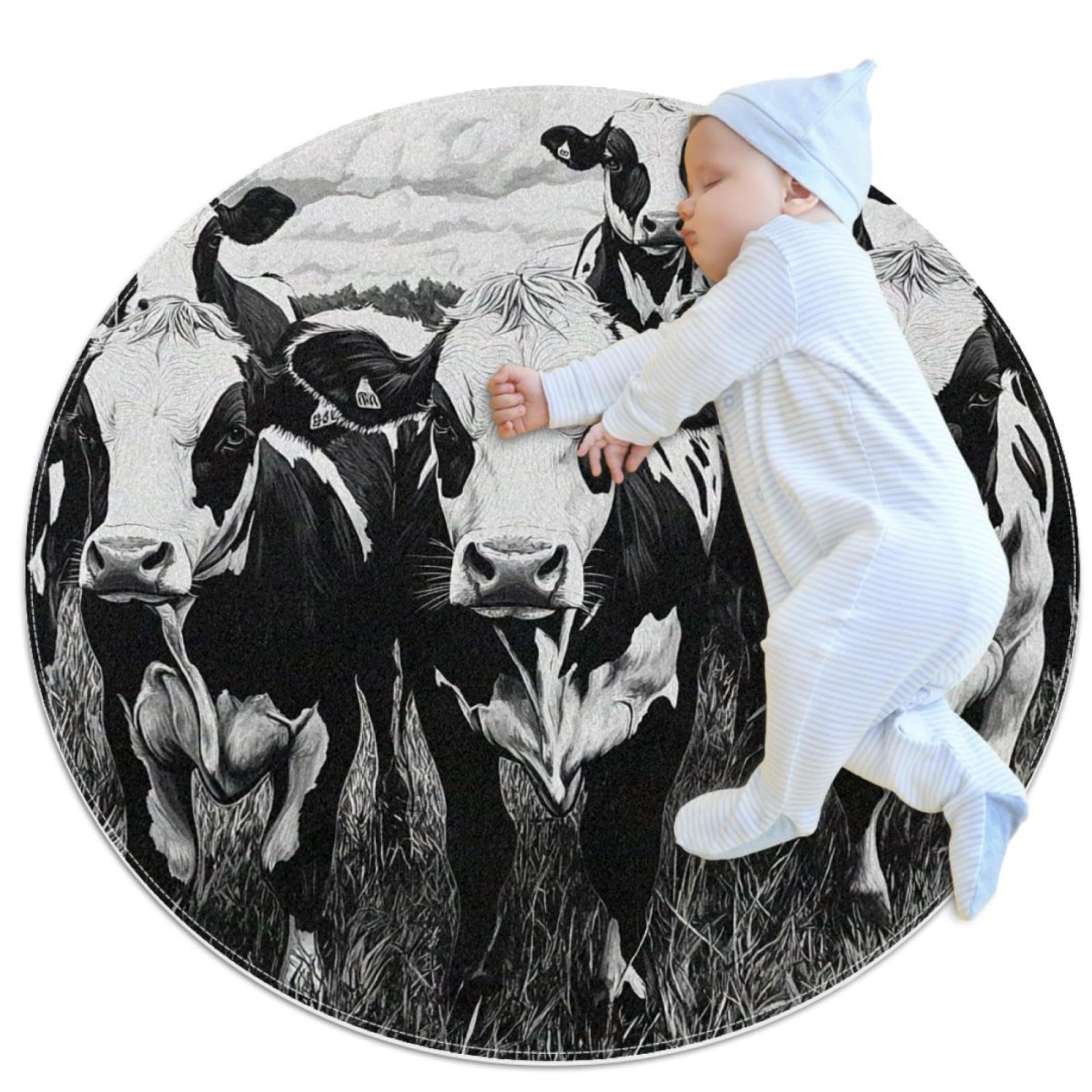 Tapis de salle de bain vaches sur prairie rond 1m