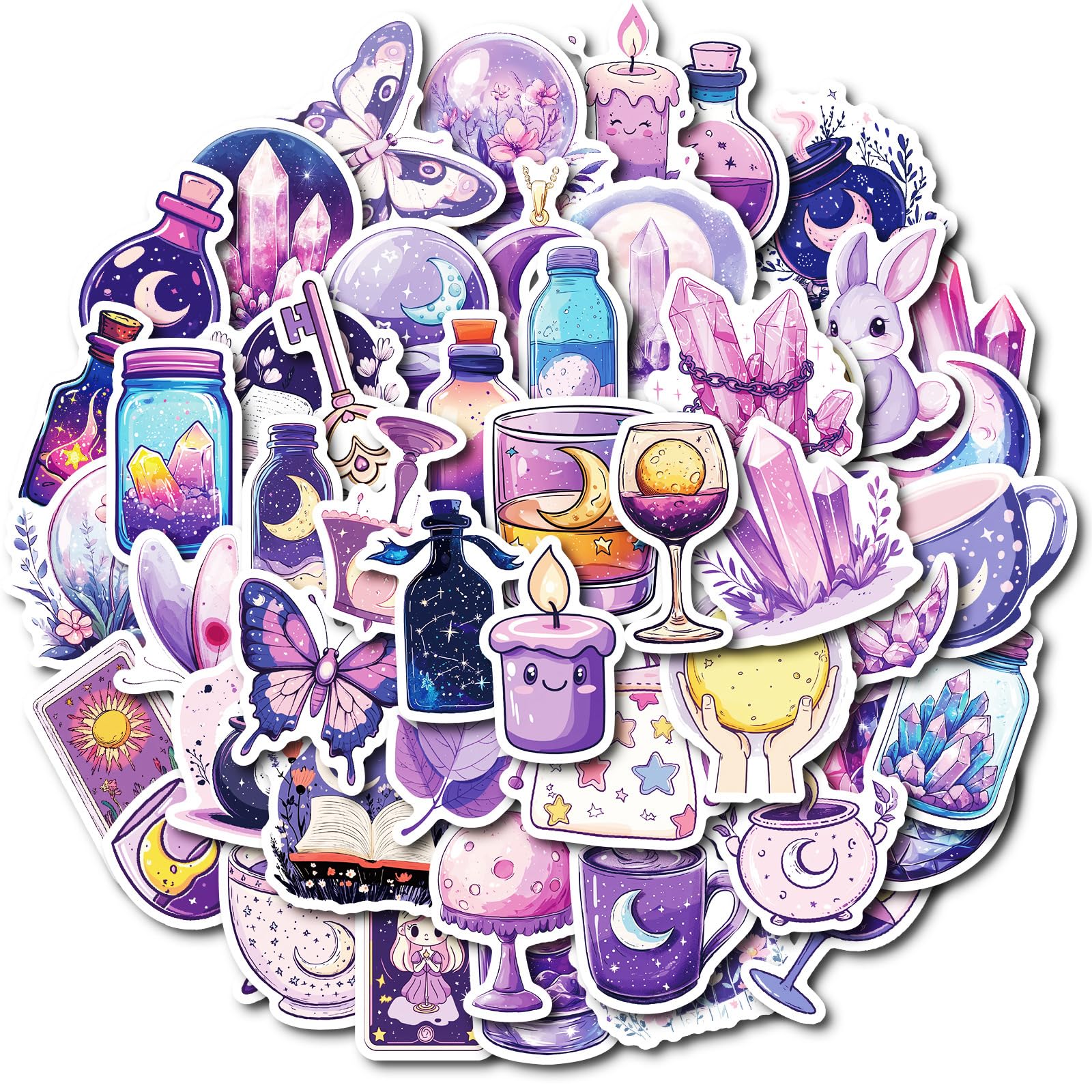 50 Pcs Magic Dream Moon Stickers for Children Teens Girls Boys Adults,Purple Witch Graffiti Sticker for Laptop Water Bottles,Bicycle,Skateboard,Computer,Waterproof Vinyl Wall