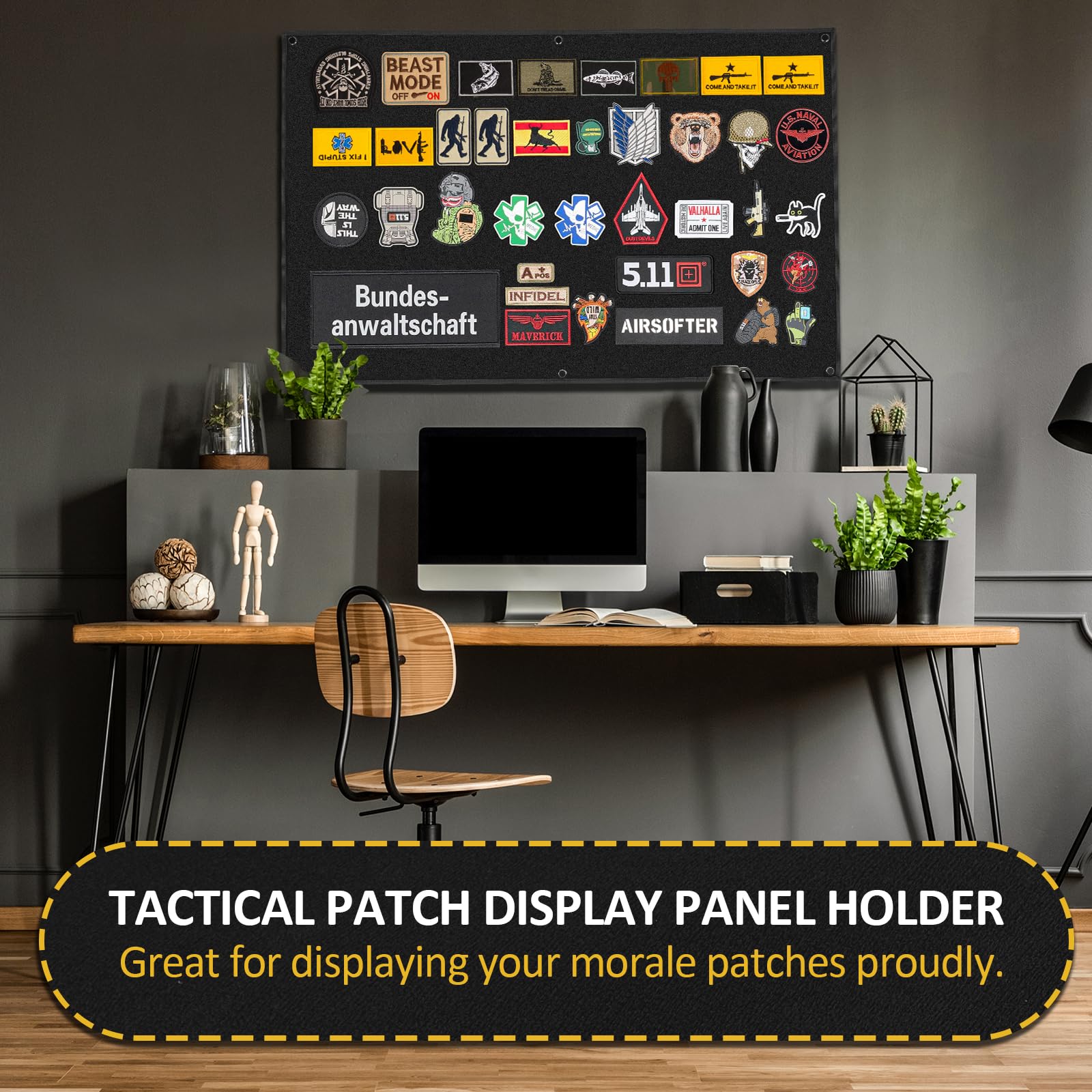 110 * 70cm Panneau de Brassage Tactique Militaire ZCXG Tableau d’écussons tactiques pour militaires avec bande,Avec œillets - Noir
