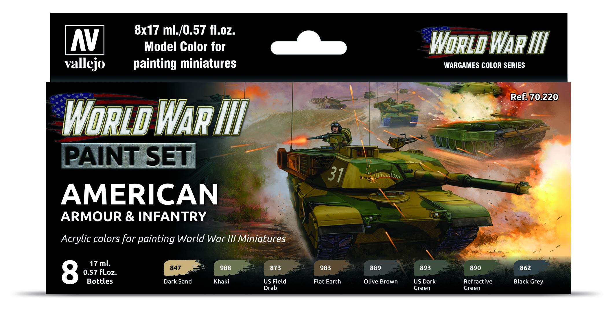 VallejoVAL70220 Farb, US-amerikanische Panzerung und Infanterie, AV Model Color Set-WWIII American Armour&Infantry, Various