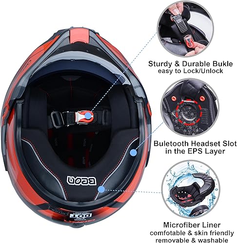 Miniatura 6 de Casco de motocicleta de cara completa, aprobado por DOT, protector de barbilla reversible de 180, casco de piloto modular con doble visera antivaho