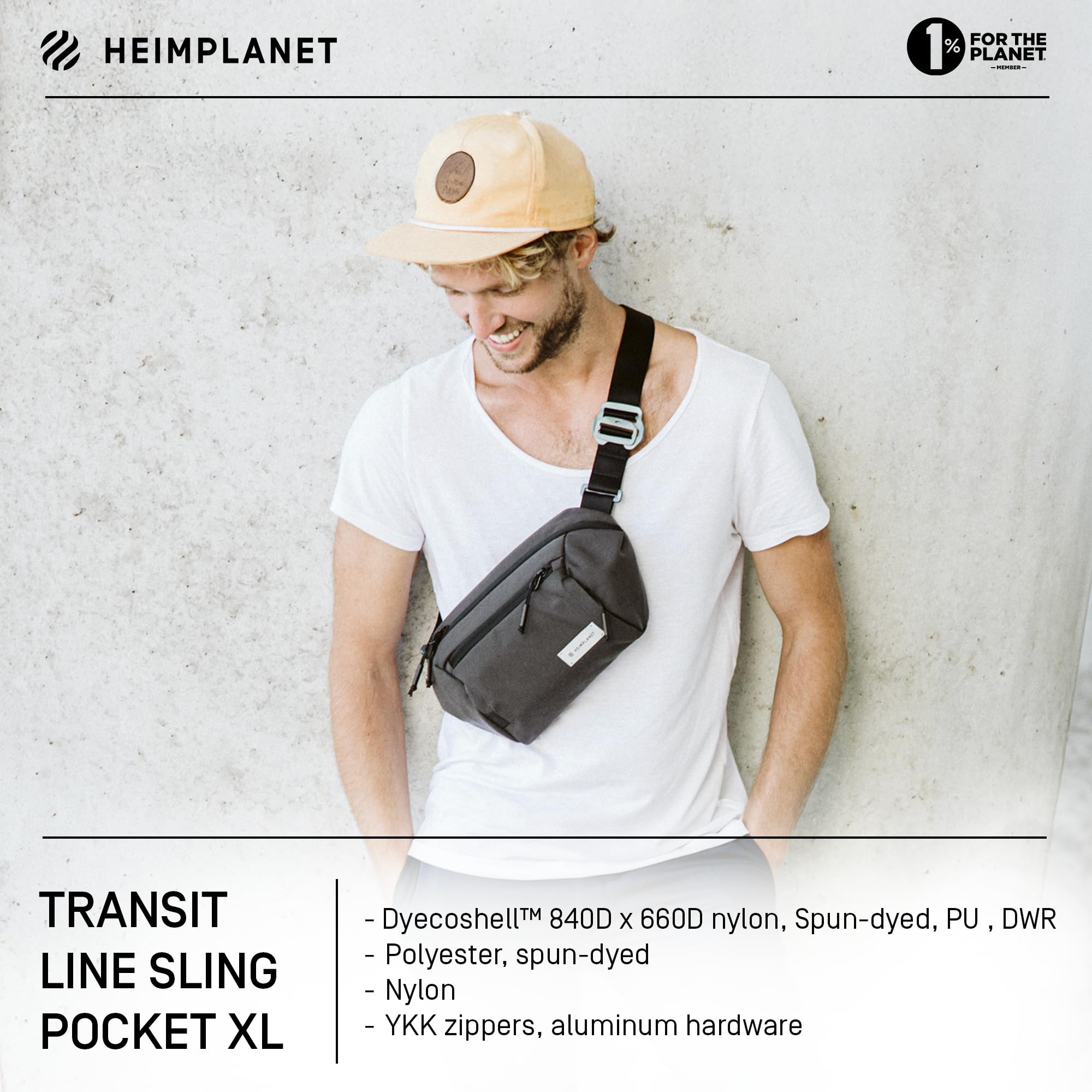 HEIMPLANET Original | Transit Line Sling Pocket XL | wodoodporna torba na biodra z wysokiej jakości materiału DYECOSHELL | obsługuje 1% dla planet