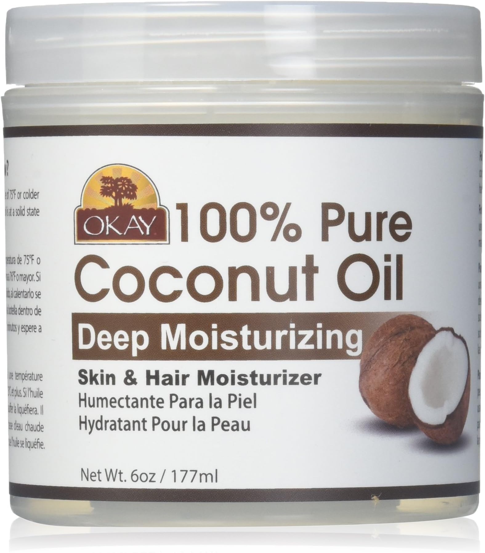 OKAY 100% Pure Coconut Oil Deep Moisturizing | Prevents Dryness & Flaking Of Skin | Softens Hair & Conditions Scalp | Great Moisturizer | For All Hair Textures And All Skin Types, 6 Ounce