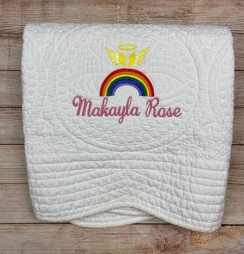 Rainbow Baby Gifts for Baby Miracle Blanket Embroidered Quilt and Keepsake Baby Gifts for Baby Girl Milestone Blanket with Name Monogrammed Baby
