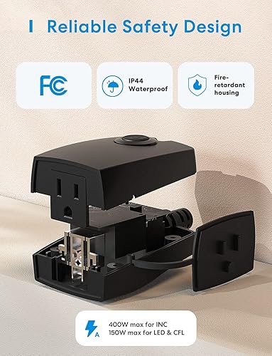 Miniatura 7 de meross Enchufe de atenuación para exteriores, enchufe inteligente para exteriores funciona con Apple HomeKit, Alexa, Google Home, IP44 regulador de