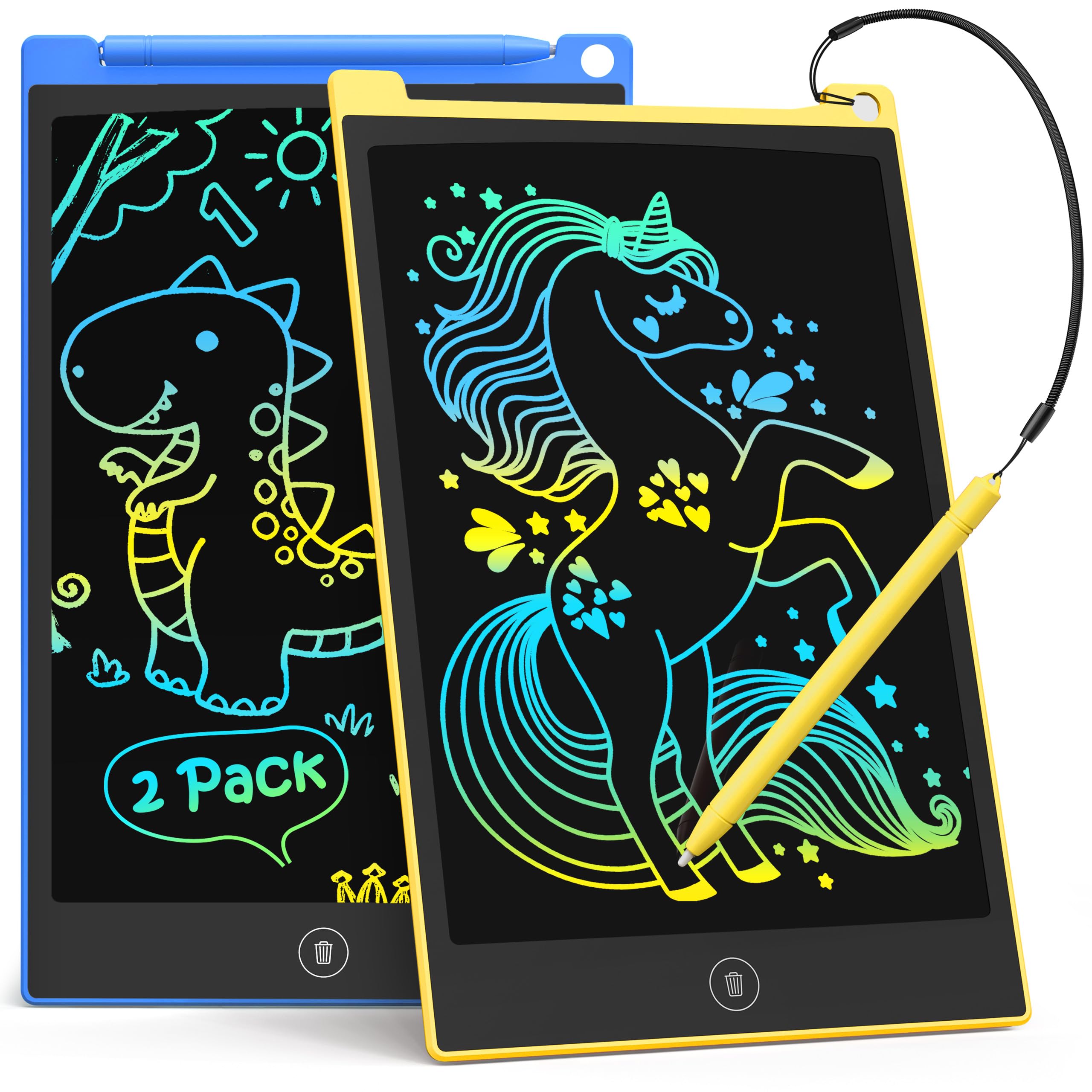 TECJOE 2-Pack LCD Writing Tablet, 10 Inch Colourful Doodle Board for Kids, Electronic Drawing Tablet Drawing Pads, Gifts for 3-6 Year Olds (Dark Blue and Yellow)