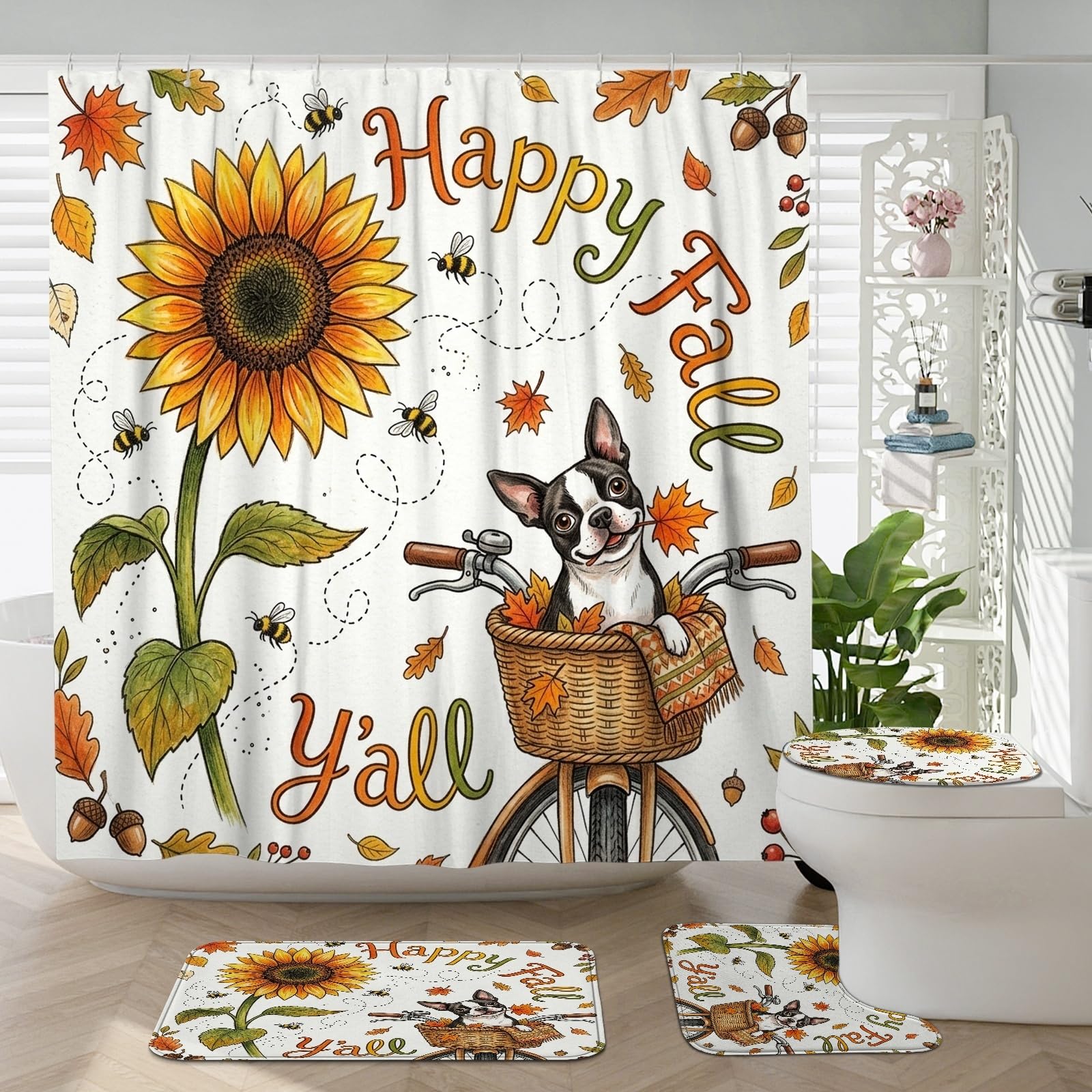 Tapis de toilettes en U Boston Terrier 183x183cm antidérapant lot de 4