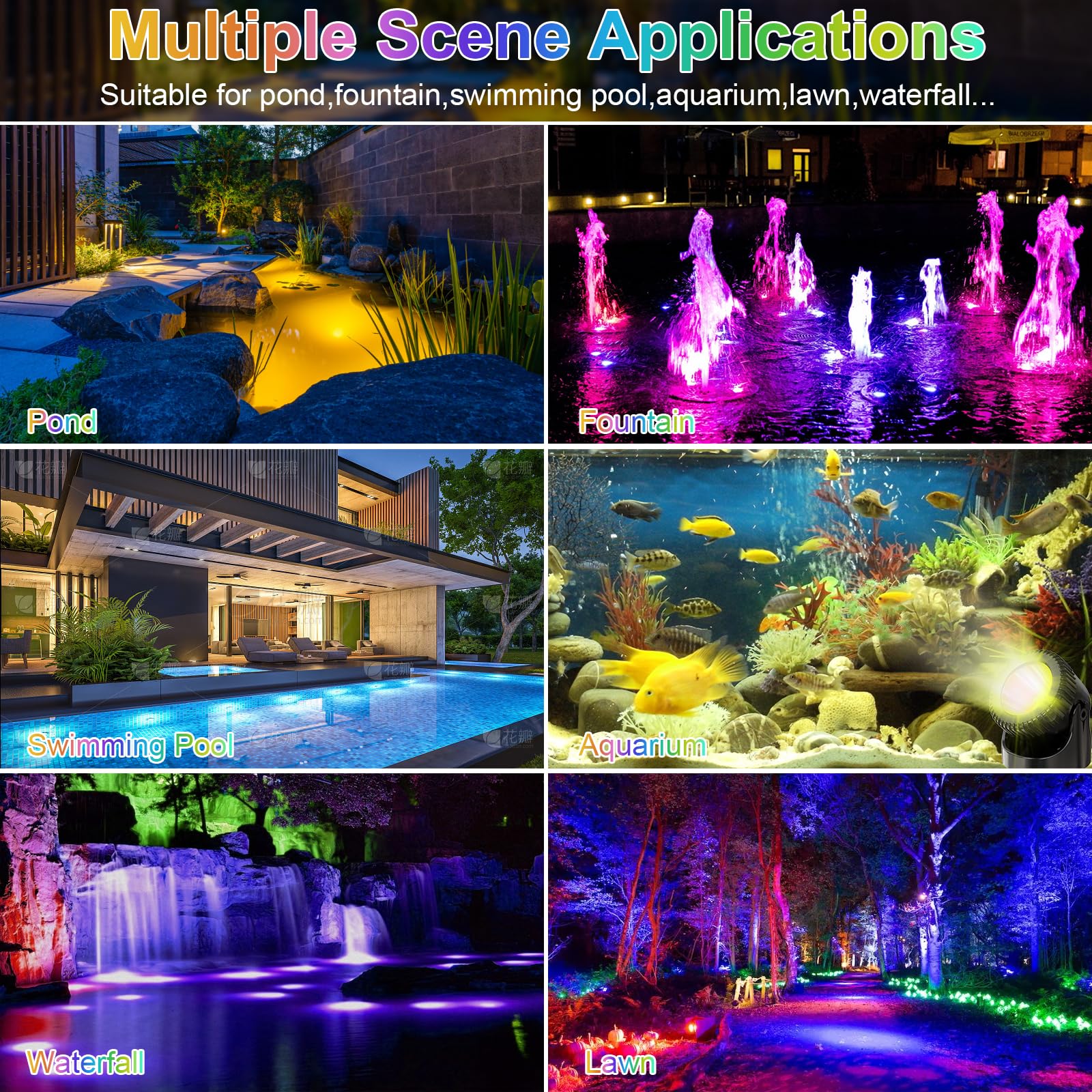 RGB Unterwasser-Teichlichter, 20 Farben, dimmbar, tauchfähig, LED-Brunnenlichter mit Timer, IP68 wasserdicht mit Fernbedienung, für Außenteiche, Aquarium, Garten, Pool (4 Stück)