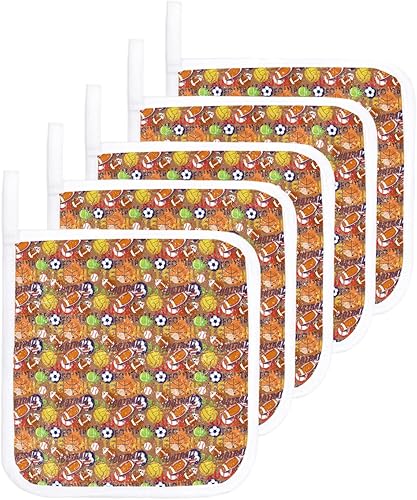 Miniatura 7 de 4 Packs Sports Theme Pot Holders Sets for Kitchen,Oven Pan Plate Bowl Pads Heat Proof Mat with Hanging Loop,Thick Terry Cloth Potholders Soft Grip